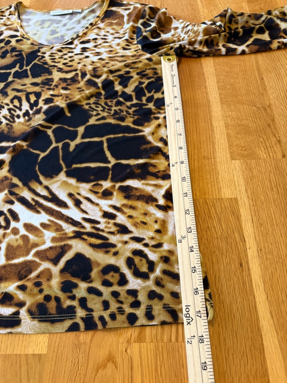 Susan Graver Animal Print Top Small Brown Black 3/4 Sleeve Stretch Knit QVC Chic - Picture 10 of 12